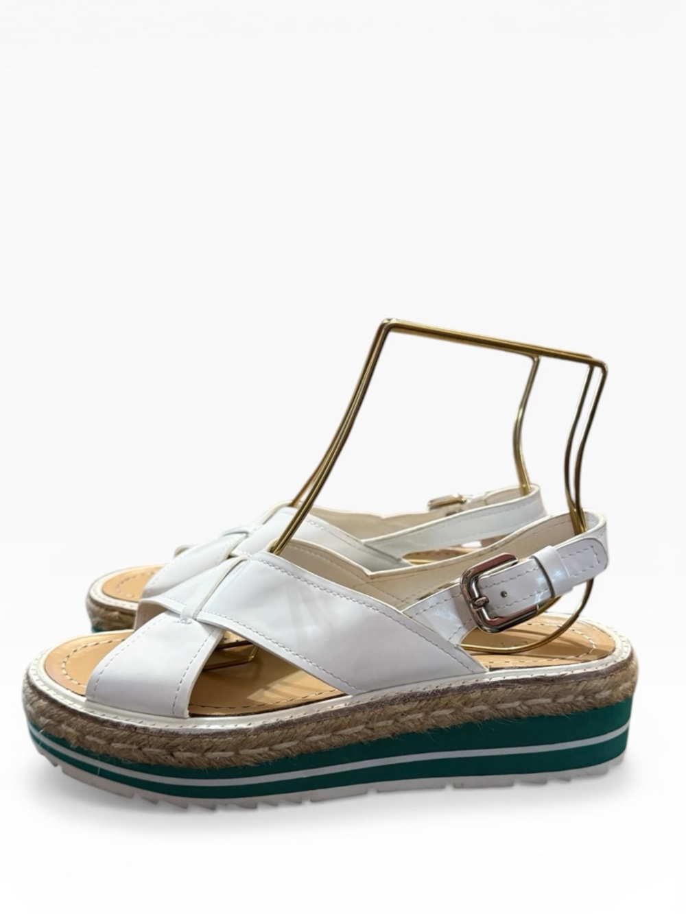 Prada Monolith White Leather Crisscross Platform Espadrille Sandals EU 37 US 7 - Picture 4 of 12